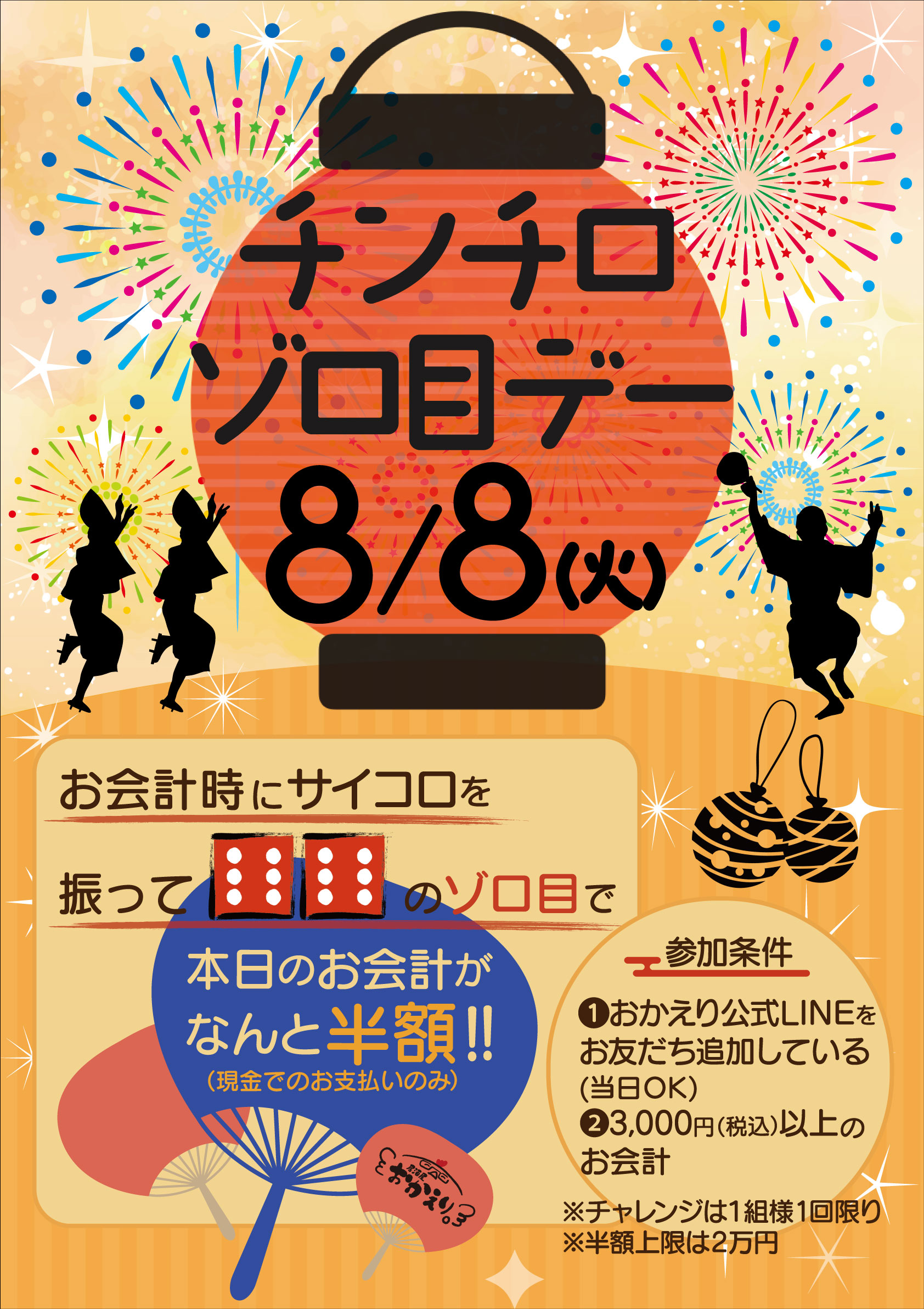 居酒屋おかえりのチンチロゾロ目デーのポスター
